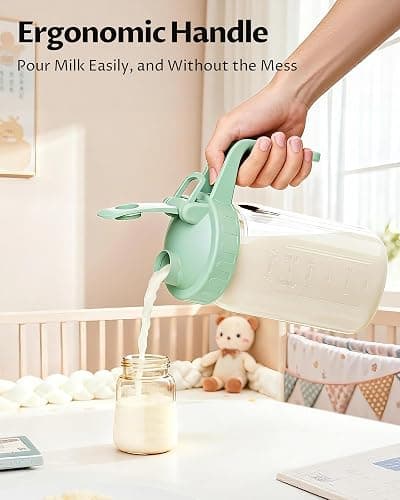 32oz Mason Jar Pitcher, Glass Breast Milk Pitcher with Lid | BPA Free, Airtight, Leak proof, Wide mouth, Pour Spout Lid, Fridge/ Dishwasher safe, Ergonomic handle, Formula container thumbnail 6