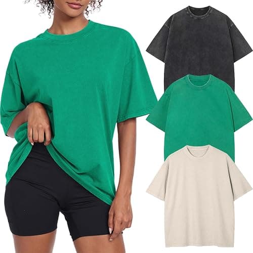 Womens Vintage Oversized T Shirts Acid Washed Baggy Cotton Tee Workout Gym Shirts Boyfriend Short Sleeve Tops - Image 1