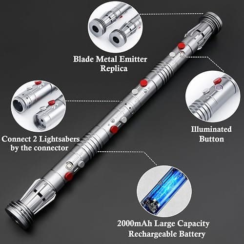 Kolulere Light Saber, Heavy Dueling Light Sabers 2 Pack, 12 RGB Colors 16 Sound Fonts with Metal Hilt Double-Bladed Light Saber Smooth Swing Motion Control 2 in 1 Light Sabers for Adults thumbnail 4
