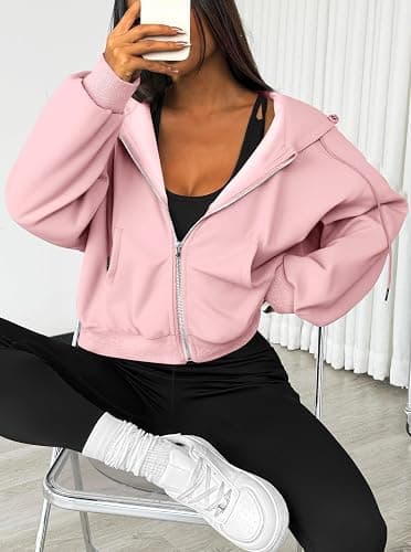 LilyCoco Womens Oversized Sweatshirt Zip Up Hoodie Long Sleeve Shirt with Pockets thumbnail 5