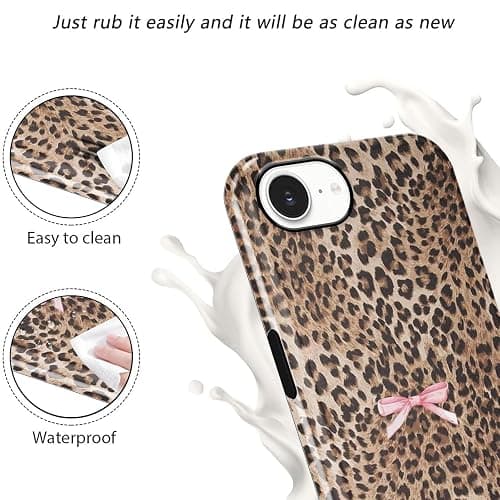 Aoldimu Cute Bow Cheetah Print Phone Case for iPhone 16e/iPhone 17e 6.1", Aesthetic Brown Leopard Pattern Design Cover for Women Girls, Anti Scratch Shockproof 2-in-1 Cover for iPhone 16e/iPhone 17e thumbnail 4
