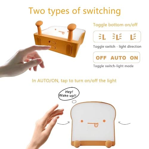 QANYI Cute Night Light Toast Bread LED Night lamp with Rechargeable, Portable Bedroom Bedside Bed lamp Christmas Gifts Ideas for Tween Teenage Teenager Teens Girls Boys Women thumbnail 4
