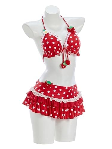 haikyuu Women Strawberry Bikini Set Vintage Polka Dots Swimsuit Kawaii Cute Bathing Suit Y2k Swimwear thumbnail 2