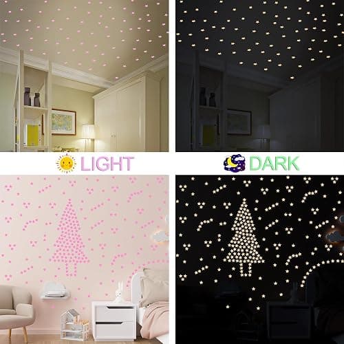 AM AMAONM 100 Pcs Pink Glow in The Dark Luminous Stars Fluorescent Noctilucent Plastic Wall Stickers Murals Decals for Home Art Decor Ceiling Wall Decorate Kids Babys Bedroom Room Decorations thumbnail 6