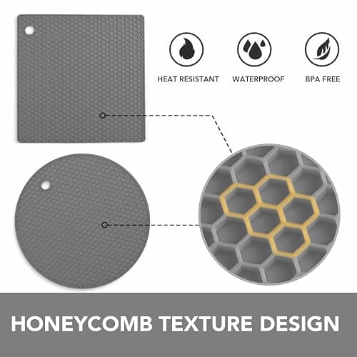Joyhalo Trivets for Hot Dishes - Hot Pads for Kitchen, Silicone Pot Holders for Hot Pots and Pans, Silicone Mats for Kitchen Countertops, Table, Flexible Easy to Wash and Dry, Grey thumbnail 5
