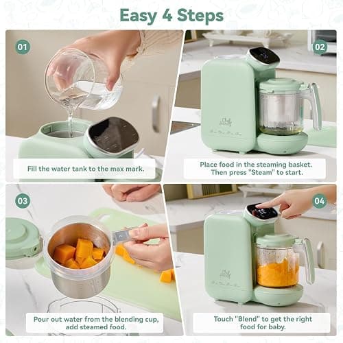 Baby Food Maker | Baby Food Processor with Steaming Basket | Baby Steamer, Blender, and Puree Maker | Milk Warmer Machine | Auto Cooking & Grinding | Touch Screen Control (Green) thumbnail 4