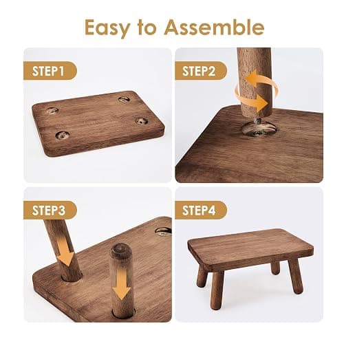 Jurath Wooden Step Stool for Adults Office's Step Stool Heavry Duty Stepping Stools for Office, Bedroom, Garden, Bathroom with Four Detachable and Assembled Legs Chocolate Brown (Classic 6.3" inch) thumbnail 7