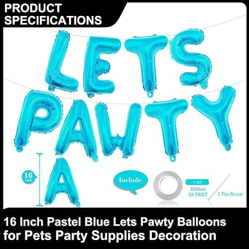 9 Pcs Lets Pawty Balloons Banner 16 Inch, Dog Cat Pet Birthday Letters Sign Lets Pawty Balloons Happy Birthday Banner for Pet Dog Cat Party Supplies Decorations (Pastel Blue) thumbnail 3