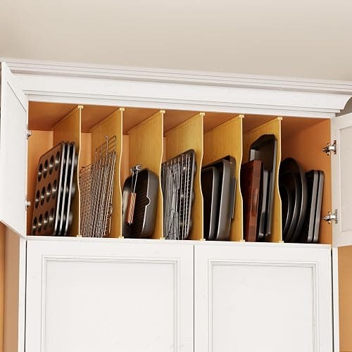 SpaceAid 6 Pack Tray Dividers for Cabinets, Bamboo Kitchen Cookie Baking Sheet Organizer for Cabinet, Vertical Pan and Trays Organizers for Pantry Storage - Image 1