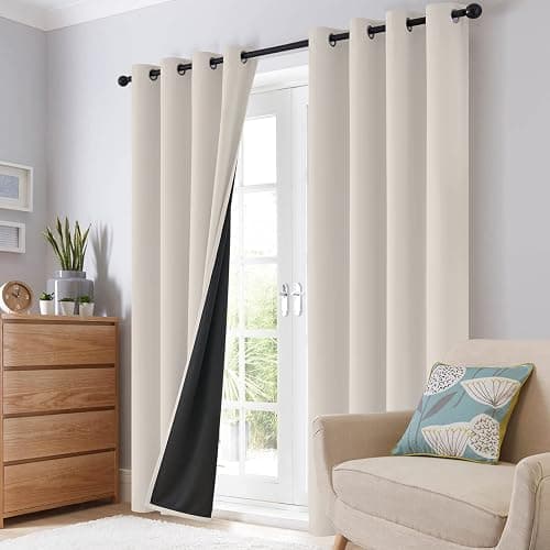SimpleHome Cream 100% Blackout Curtains Room Darkening Living Room 84 Inch | Curtains for Bedroom,Thermal Insulated Grommet Window Drapes,Curtains for Living Room with Black Back,52 x 84 Inch,2 Panels thumbnail 8