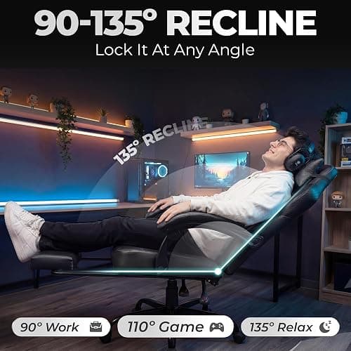 N-GEN GAMING Gaming Chair Big and Tall Computer Heavy Duty Office Desk Chair with Footrest Ergonomic Lumbar Support High Back Recliner for Adults (Dark Black) thumbnail 6