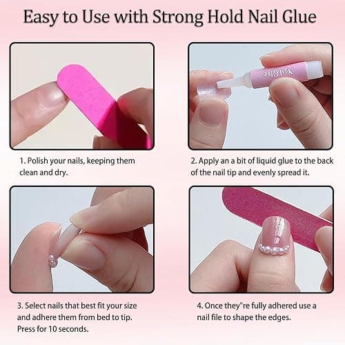 3D Bow Fake Nails - 24PCS Crystal False Nails with Glue - Short Square Press on nails - French Tip Stick on Nails - French Manicure Acrylic Nail Tips for Women Holiday & Daily Long Lasting Wearing thumbnail 6