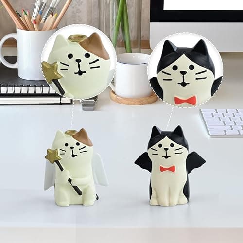 RAQWI 2Pcs Cute Mini Cat Figurine for Office, Home Decoration for Cat Lovers thumbnail 2
