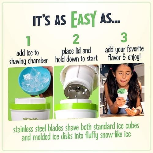 Nostalgia Snow Cone Shaved Retro Table-Top Slushie Machine - Includes 1 Reusable Plastic Cup and Ice Molds, White, Green thumbnail 5