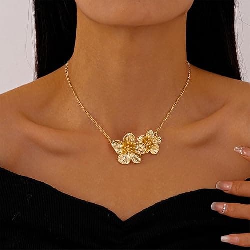 ONBRIG Flower Necklaces for Women Gold Statement Necklace Dainty Floral Pendant Necklaces for Women Hibiscus Flower Necklace Hibiscus Jewelry thumbnail 3