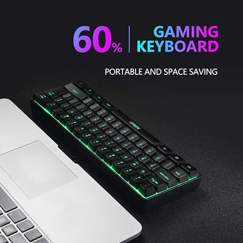 RedThunder 60% RGB Gaming Keyboard and Mouse Combo, UK Layout Ultra Compact Backlit Mini Keyboard, Lightweight 7200 DPI Cellular Optical Mouse, Portable Wired Gaming Set for PC PS5 Xbox Gamers (Black) thumbnail 2