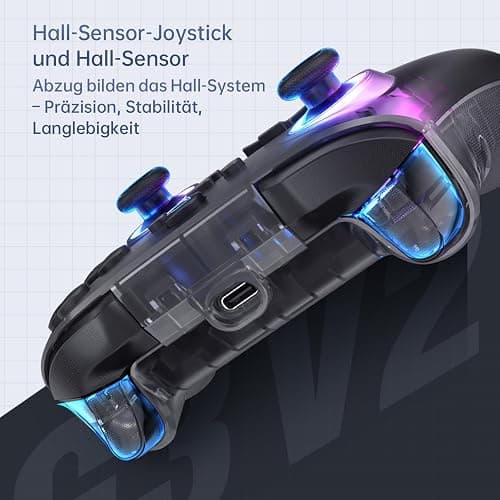 Machenike G3V2 Bluetooth Controller for Pc/Switch/Ios/Android, Hall Effect Joysticks, RGB Lighting Gaming Controller,2 Programmable Buttons,1000mah Battery With Charging Station, Black thumbnail 5