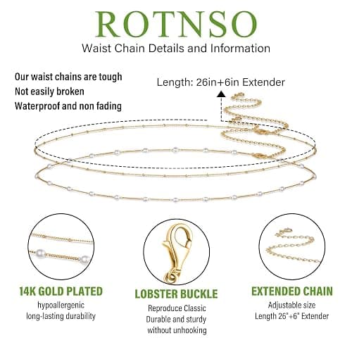 Rotnso 14K Gold Plated Body Chains Dainty Boho Layered Beach Waist Chain Adjustable Bikini Belly Chain Jewelry Accessories for Women Sexy thumbnail 3