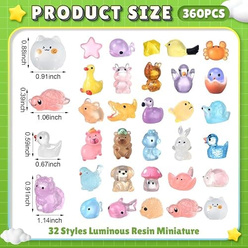 Vicenpal 360 Pcs Luminous Mini Resin Animals Miniature 32 Set Tiny Resin Bulk Glow in The Dark Capybara Duck Little Rabbit Bird Turtle Figurines Accessories for Aquarium Fairy Garden Bonsai Decor thumbnail 3