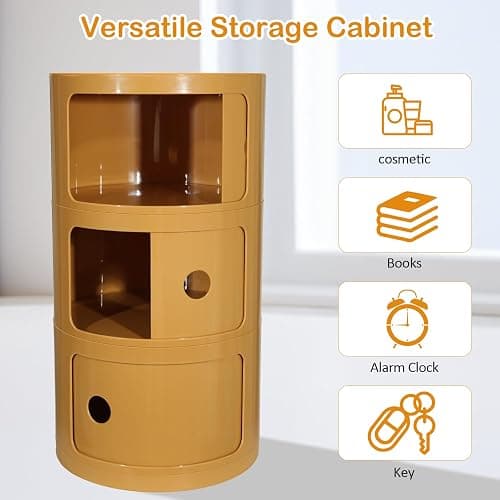 FZANVAN 3-Tier Round Bedside Table, Narrow Storage Cabinet, Small Stylish Storage Cabinet, no Installation Required, Suitable for Living Room and Bedroom, Small Space thumbnail 4