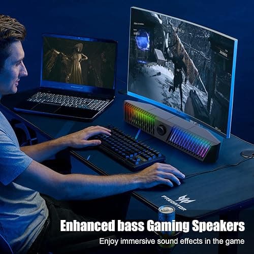 Smalody Computer Speakers, PC Speakers, Stereo Bluetooth Speakers Dynamic Cool RGB LED Design with Microphone Compatible with Desktop/Laptop/Smartphone/Game Console thumbnail 6