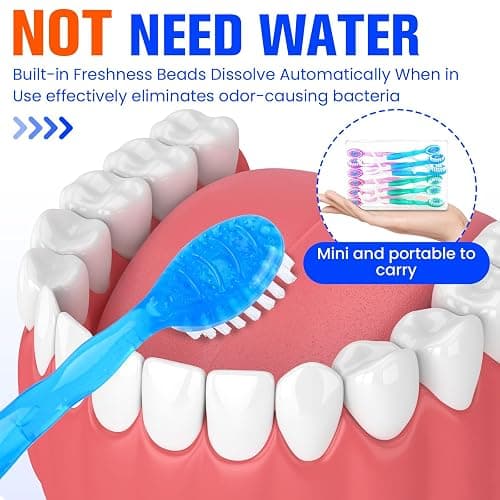 36 Pack 5-in-1 Mini Disposable Toothbrush, WaterlessToothbrushes (Mint) | Disposable Toothbrushes with Toothpaste, Floss, Tongue Scraper & Toothpick, Ideal for Travel, Work, Hotel thumbnail 5