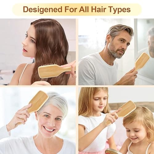 Arshray Wooden Bamboo Hair Brush with Wooden Handle and Bamboo Bristles,Reduces Static,Ideal for Dry,Curly,Thick,Thin and Straight Hair thumbnail 5