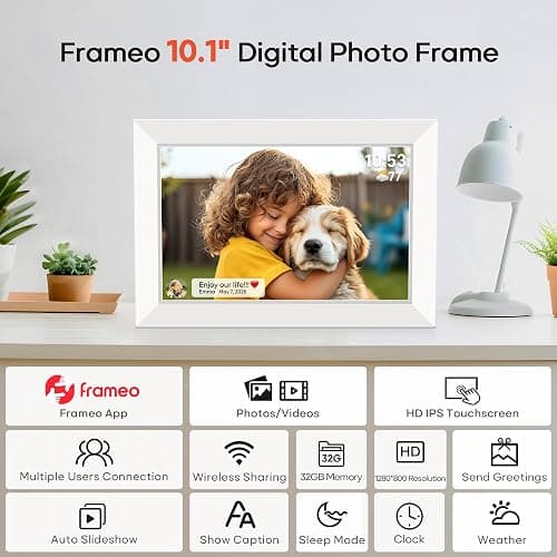 Miroir 10.1 Inch WiFi Digital Photo Frame via Frameo App, 1280x800 HD IPS Touch Screen Electric Picture Frame Display, 32GB Storage, Auto-Rotate, Wall Mountable, Share Photos/Videos Instantly thumbnail 6