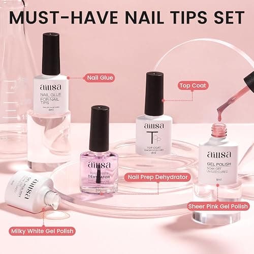AILLSA Nail Extension Kit Short Almond Nail Tips 240pcs for Starters | 2 In 1 Nail Glue Base Coat and Nail Dehydrator, Nail Extension Kit with Nail Lamp Top Coat for Starters thumbnail 7