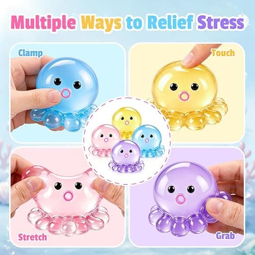 4 Pack Octopus Squishy Stress Balls Slow Rising Anxiety Relief Toys Cute Soft Squeeze Toys for Classroom Prize Birthday Party Favors thumbnail 4
