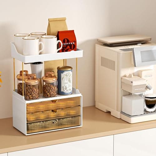 StorBin 3 Drawers Makeup Organizer - 5 Tier Bathroom Counter Organizers and Storage, Versatile Perfume Vanity Organizer, Ideal for Cosmetic, Large Skincare, Face Mask, Office Supplies, Amber thumbnail 3