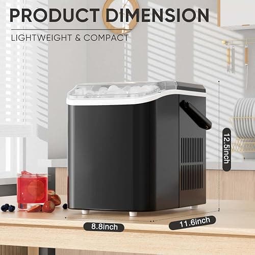 DUMOS Countertop Ice Maker with Handle, 26lbs/24H Portable Ice Machine, 9 Bullet Ice Cubes Ready in 6 Mins, Self-Cleaning, Quiet Compact Ice Maker for Home, Kitchen, RV, Camping, Black thumbnail 3