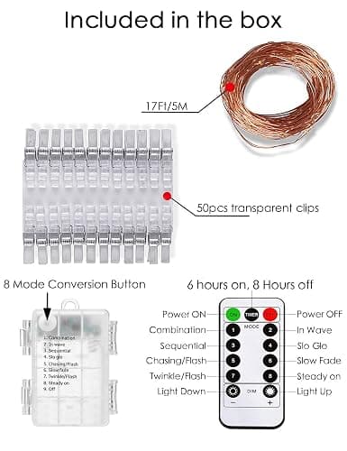 LECLSTAR 50 LED Photo Clips String Lights, 17ft with Remote - 8 Modes Fairy Lights to Clip on Pictures, Photos, Cards thumbnail 3