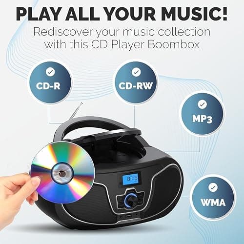 Philips CD Player Boombox, Dynamic Bass Boost with Bluetooth, FM Radio, USB Playback & AUX Input, Portable Top-Loading Boombox, Clear Stereo, RW/MP3 Compatible (Black) thumbnail 9