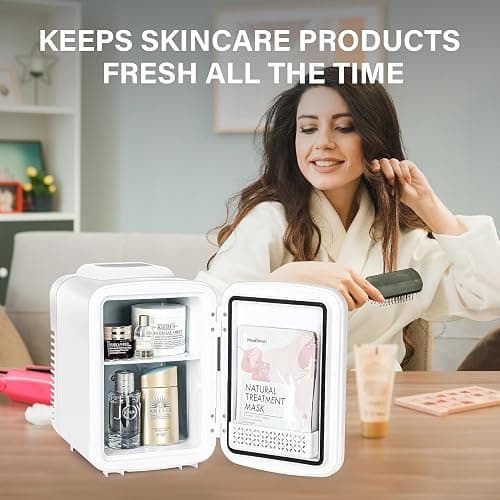 Simple Deluxe Mini Fridge, 4L/6 Can Portable Cooler & Warmer Freon-Free Small Refrigerator, Provide Compact Storage for Skincare, Beverage, Food, Cosmetics, for Bedroom, Office, Dorm, White thumbnail 4