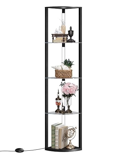 GOEBLESON Floor Lamp with Shelves, 4 Tier Wooden Standing Lamp, 360° Rotatable Pole, 3 CCT & Dimmable Corner Floor Lamps for Bedroom, Living Room, Study, Office, Black ZG54LDK05 thumbnail 9