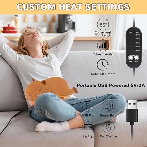 Capybara Heating Pad for Period Cramps Menstrual Pain Relief, Portable Electric Heat Pads USB Powered, Cute Capybara Plush Stuffed Animals Gifts, Funny Gift for Women Teen Girls Birthday Christmas thumbnail 5