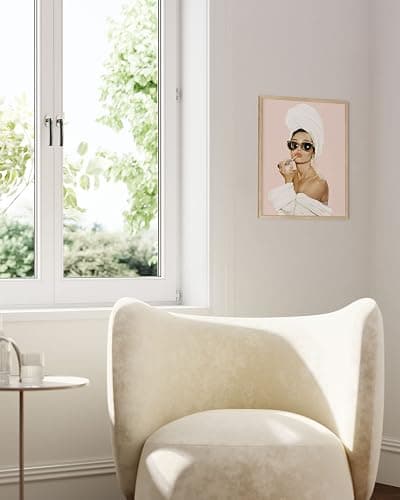 HAUS AND HUES Audrey Hepburn Wall Art – Pink Framed Poster, Glam Makeup Decor, Celebrity Vogue Print for Bedroom or Vanity (Beige Frame, 12x16) thumbnail 2