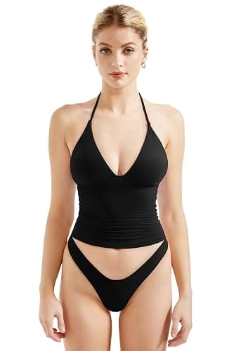 SUUKSESS Women Double Lined Halter Tank Top Summer Padded Going Out Tops Sleeveless Basic Shirts thumbnail 2