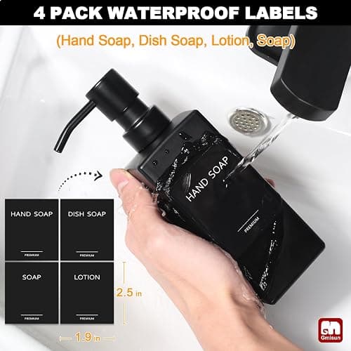 GMISUN Black Soap Dispenser, Hand Soap Dispensers Bathroom, 12oz Glass Soap Dispenser with Stainless Steel Pump, Dish Soap Dispenser for Kitchen, Bathroom/Kitchen Liquid Soap Dispenser Set, 2-Pack thumbnail 4