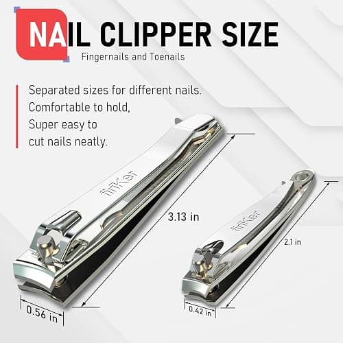 FiriKer Nail Clippers with Nail File, Fingernail Clipper, Toe Nail Clippers | 2PCS Nail Clipper Set (Silver), Large for Toenails, Small for Fingernails, Used Separately, Ideal Gift for Men and Women thumbnail 2