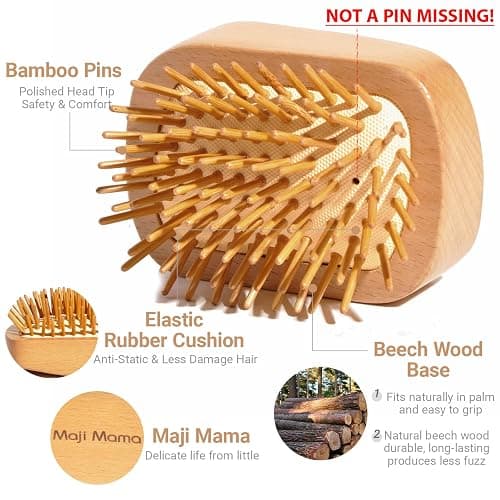 Maji Mama Handmade Natural Wooden Hair Brush Hairbrush with Bamboo Pins Massage Scalp & Detangling All Hair Types For Hair Growth,Scalp Massager Mini Brush No Handle Design thumbnail 6