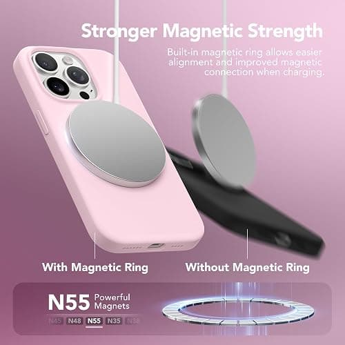 GONEZ for iPhone 14 Pro Max Case Silicone, Compatible with MagSafe, with Screen Protector + Camera Lens Protector, Liquid Silicone Shockproof Protective Phone 14 ProMax Case 6.7", Hot Pink thumbnail 3