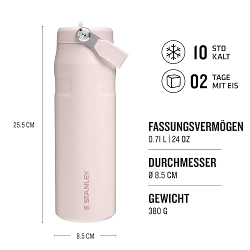 Stanley Flip Straw 2.0 Trinkflasche mit Strohhalm 0.7L - Thermobecher Kühlt 10 Stunden - 3 Tage Eisgekühlt - BPA-frei - Auslaufsicher - Für Getränkehalter - Spülmaschinenfest - Rose Quartz thumbnail 2