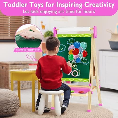 Doselie Easel for Kids,Adjustable Wooden Kids Art Easel with Paper Roll,Double-Sided Magnetic Toddler Easels,Dry Erase Whiteboard and Chalk Board,Toys for 3 4 5 6 7 8 9 10 Year Old Girl Boy Gift thumbnail 5
