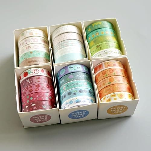 30 Pack Mini Washi Tape Set (10mm×2m) for Scrapbook Supplies with Adjustable 6-Grid Transparent Organizer, Japanese Paper Craft Tape for Journaling, DIY, Gift Wrapping thumbnail 3