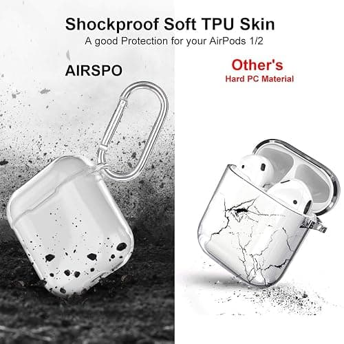 AIRSPO Airpods Case Cover, Clear Soft TPU Protective Cover Compatible with Apple AirPods 1/2 Wireless Charging Case with Keychain (Clear) thumbnail 3