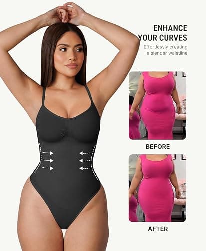 FeelinGirl Shapewear Bodysuit for Women Tummy Control Body Shaper Going Out | Shapewear Tummy Control, Smooth, Soft and Stretchable, Natural Curves, Comfort, Adjustable Shoulder Straps, Daily Wear, Party thumbnail 5