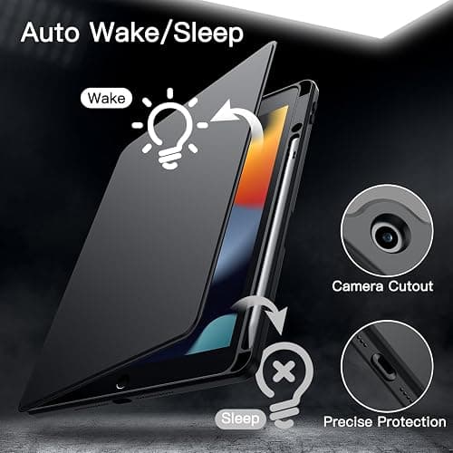 JETech Rotating Case for iPad 9/8/7 (10.2-Inch, 2021/2020/2019 Model, 9th/8th/7th Generation) with Pencil Holder, 360 Degree Rotation Protective Stand Cover Clear Back, Auto Wake/Sleep (Black) thumbnail 6