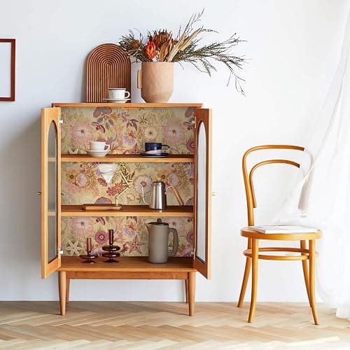 Ismoon Vintage Floral Peel and Stick Wallpaper Deep Beige Pink Contact Paper Jellyfish Starfish Stick on Wall Paper Removable Self Adhesive Vinyl Wallpaper for Bedroom Wall Cabinet Decor 17.3x78.7in thumbnail 9